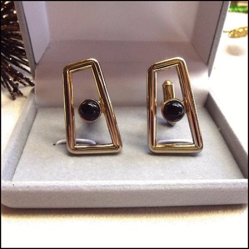 1950s Speidel Signed Red Glass Gold Geometric Vintage Cufflinks