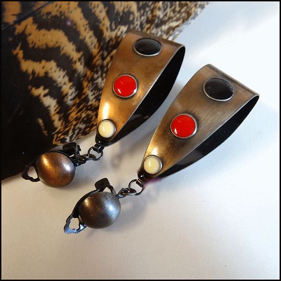 1970s Vintage Copper Earrings Retro Modern Hoops