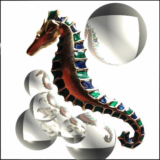 1970s Designer Signed Big Colorful Seahorse Vintage Brooch Pin