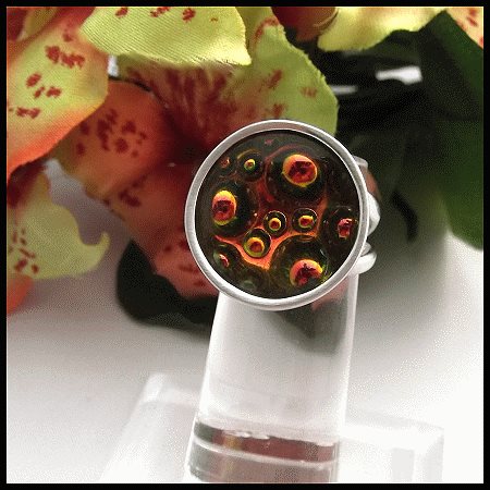 1970s Hippie Retro Vintage Ring Psychedelic Bubble Glass 