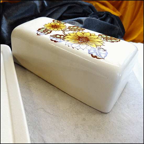 1970s Vintage Sunflower Big Butter Dish 1/4 Pound