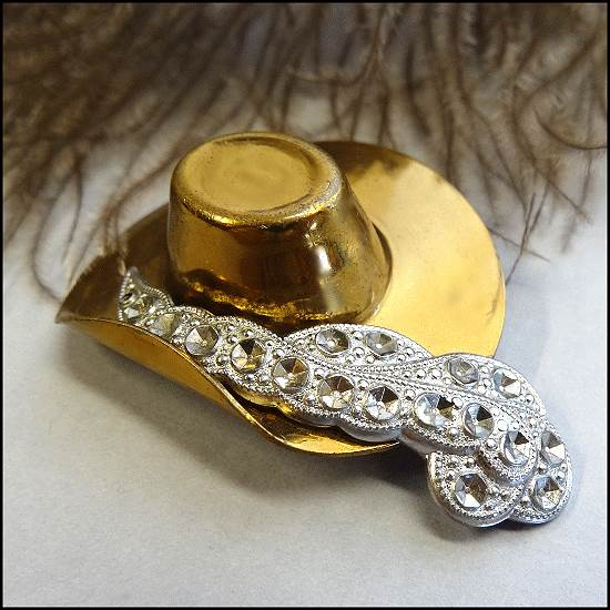 1940s Rare Figural Gold Hat Pin Cut Steel Feather Brooch