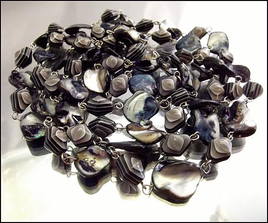 1970s Rare Black Lip Abalone Mother of Pearl Long Vintage Necklace