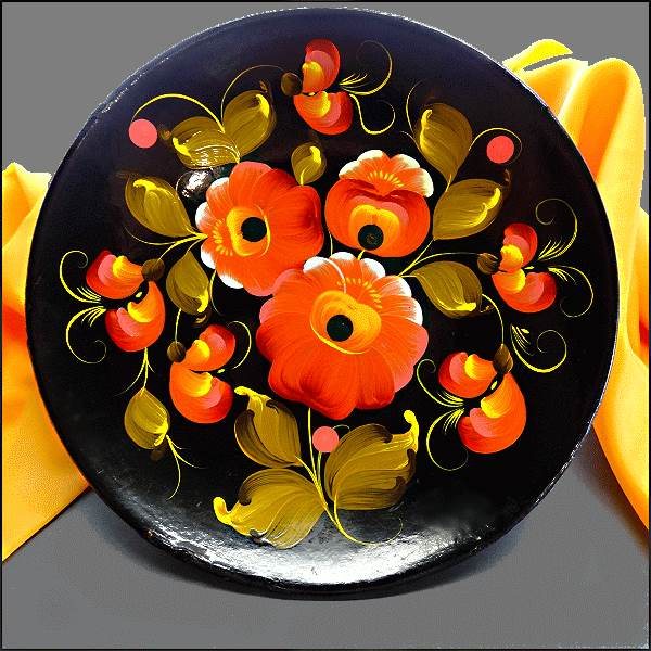 1940s Vintage Bavarian Hand Painted Wood Floral Plate Bowl