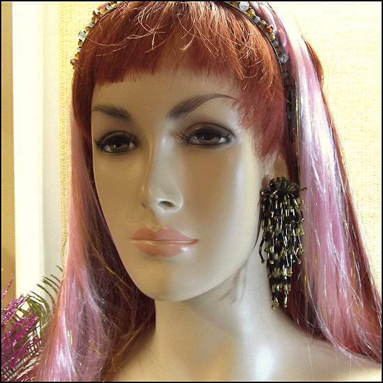 1980s Vintage Chandelier Earrings Gold n Black Glass Dangles