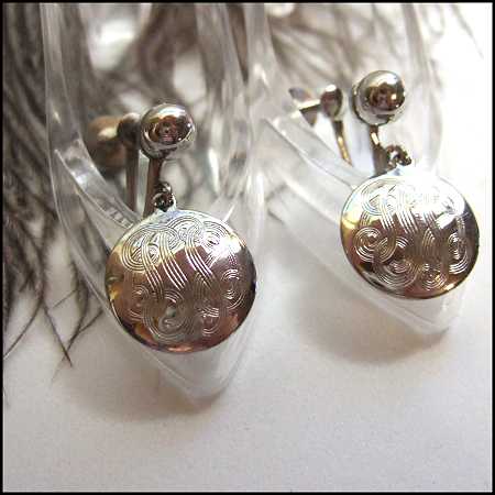 1950s Vintage Earrings Petite Silver Monograms Signed Lillian Vernon