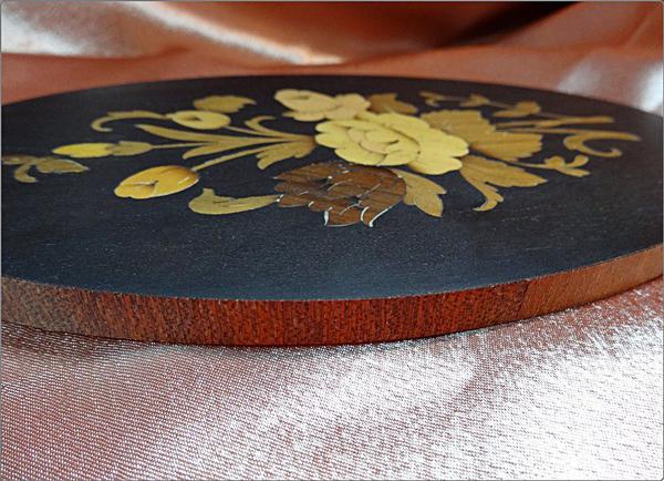 1950s Floral Inlay Vintage Wood Wall Plaque Bohemian Art