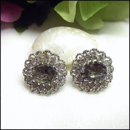 1950s Petite Silver Lace Grey Crystal Vintage Earrings
