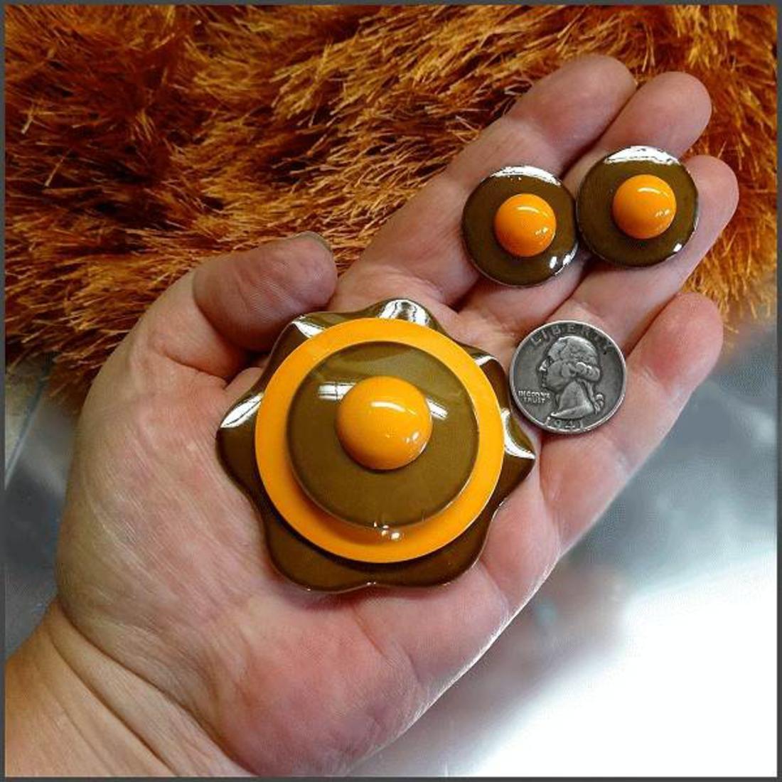 1960s Vintage Copper Enamel Atomic Pin w Earrings West Germany Set