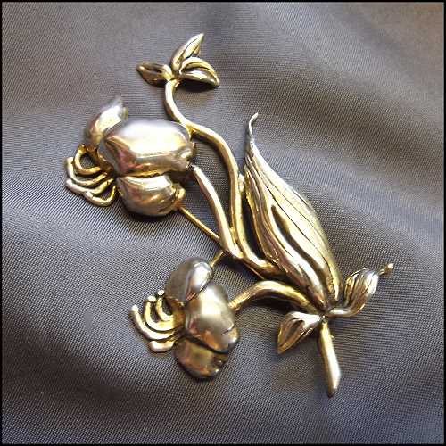 1950s Vintage 925 Sterling Silver Brooch Fantasy Flower Pin Signed CYRVA 