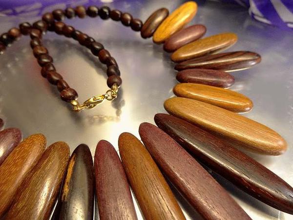 1990s Vintage Wood Bead Necklace Costa Rican Fringe Style