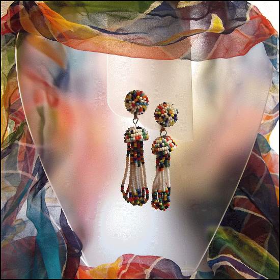 1960s Cherokee Indian Vintage Earrings Handmade Rainbow Beads 