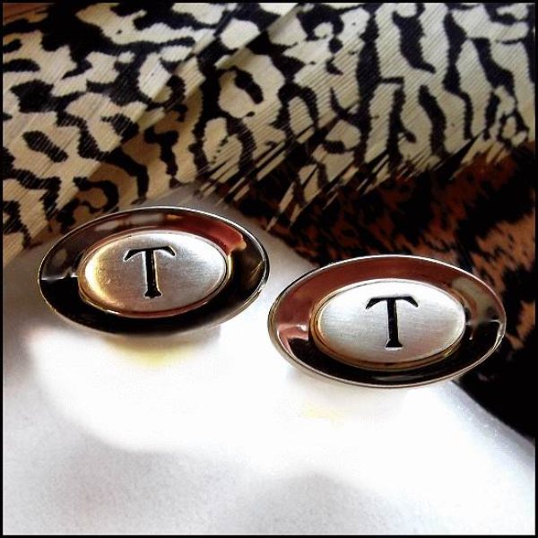 1950s Silver Gold T Monogram Vintage Cufflinks