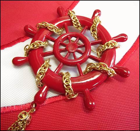 1960s Nautical Vintage Brooch Big Red Ships Wheel 