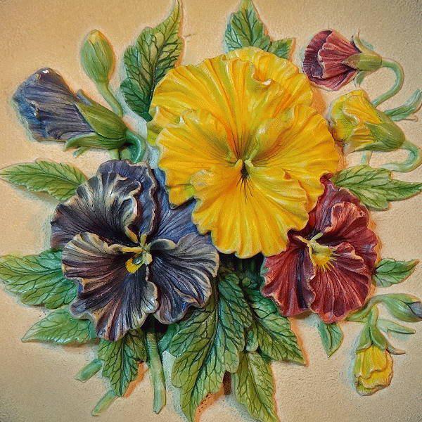 1950s English Chalkware Pansy Plaque Signed Bossons Home Decor