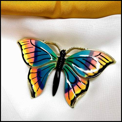 1970s Vintage Butterly Pin Hippie Neon Rainbow Pin