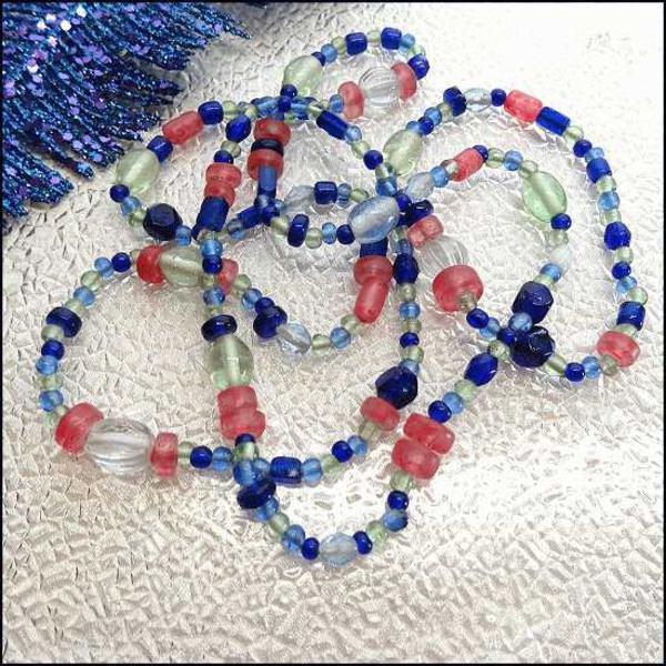 1970s Rare Venetian Cobalt n Pink Glass Long Vintage Necklace