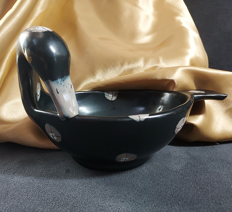 1950s Modernist Italian Pottery Burnished Bird Bowl