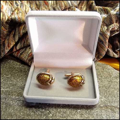 1950s Goldstone Glass Vintage Cufflinks Signed Swank