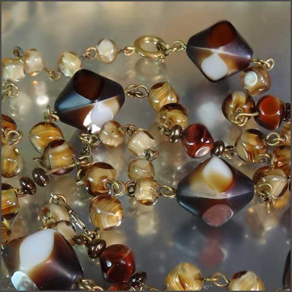 1950s Neu Gablonz Tortoise Glass Long Vintage Necklace