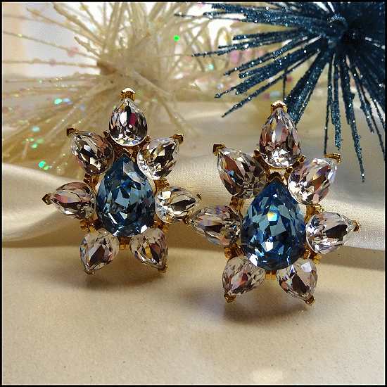 Todd Anthony Signed Aquamarine Crystal Star Designer Earrings
