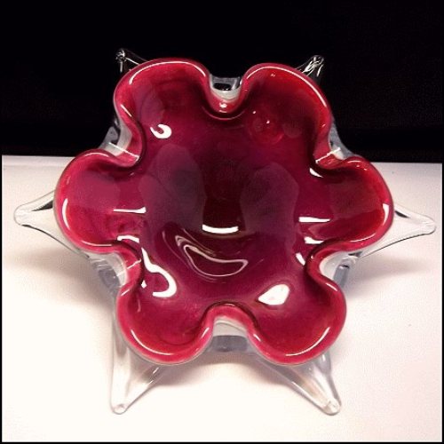 1950s Vintage Murano Glass Bowl Big Cranberry Aventurine