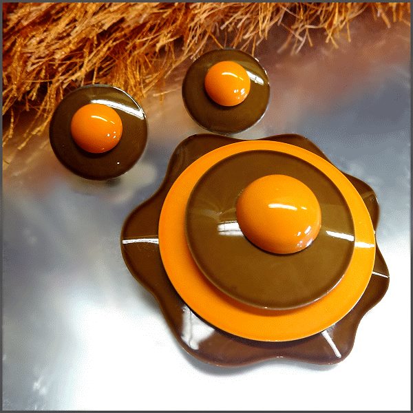 1960s Vintage Copper Enamel Atomic Pin w Earrings West Germany Set