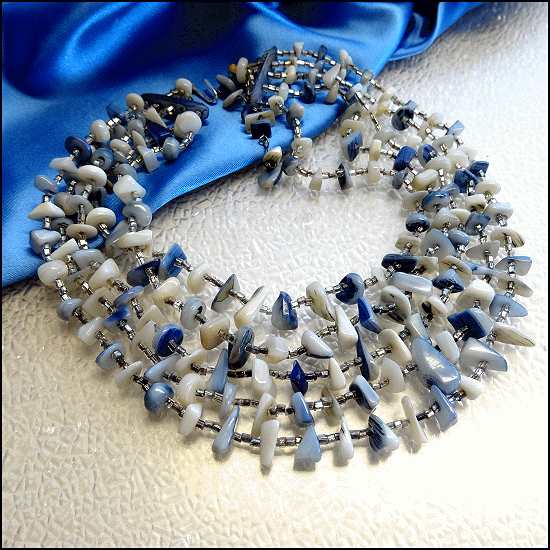 1970s Blue Mother of Pearl Shell 5 Strand Vintage Necklace