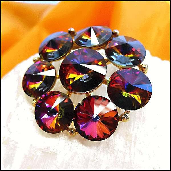 1950s Signed Weiss Rainbow Rivoli Vintage Fire Crystal Brooch