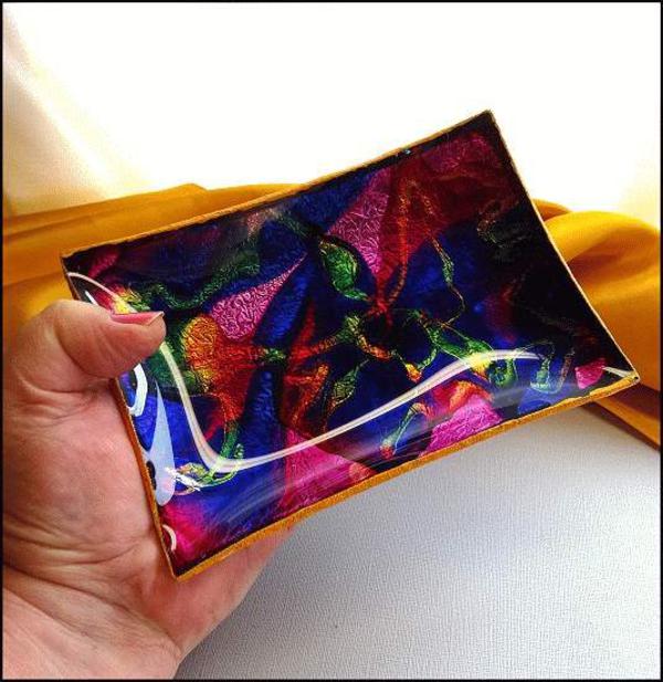 1950s Vintage Foil Art Glass Rainbow Hanging Tray