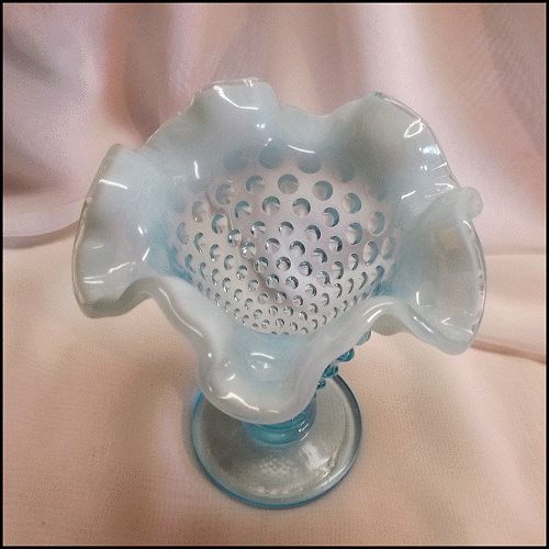 1940s Vintage Fenton Blue Hobnail Opalescent Small Art Glass Vase