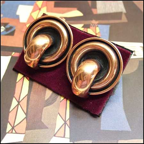 1950s Signed RENOIR Orb Hoops Vintage Copper Earrings