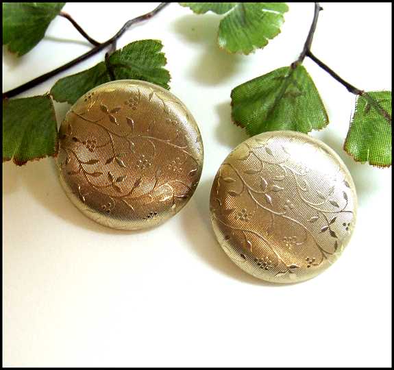 1950s Satin Gold Flower Button Vintage Clip Earrings 