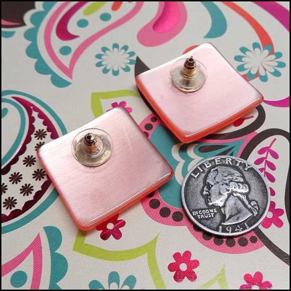 1960s Vintage Earrings Pink Luminescent Lucite Pierced Wafers