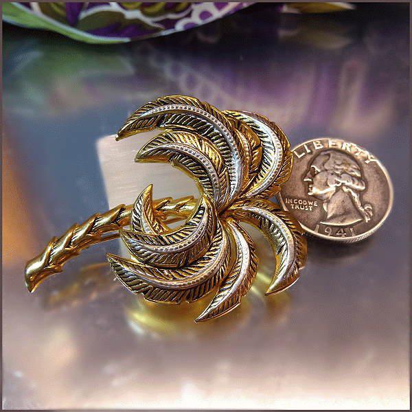 1950s 24kt Gold GP Palm Tree Pin Spanish Damascene