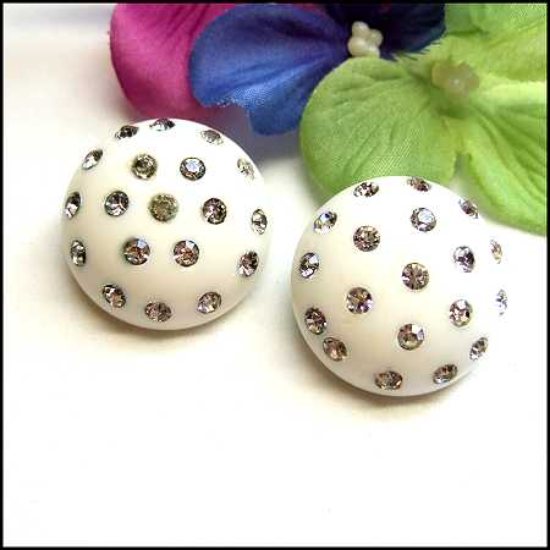 1950s Art Deco Style Earrings Weiss Rhinestone Buttons