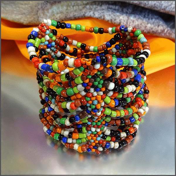 1980s Ethnic Rainbow Glass Bead Long Vintage Cuff Bracelet