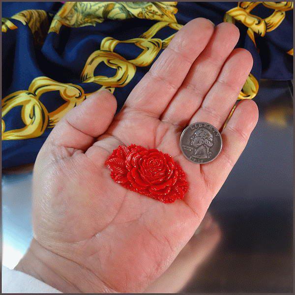 1940s Vintage Celluloid Brooch Crimson Red Rose Pin