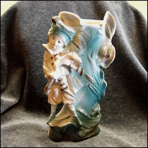 1880s Antique Bisque German Porcelain Bag Pipe Boy Figurine Vase