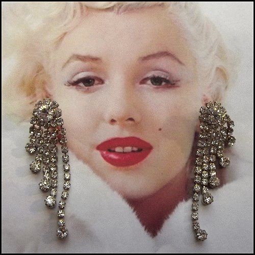 1950s Vintage Chandelier Pierced Earrings Midi Rhinestone Waterfalls