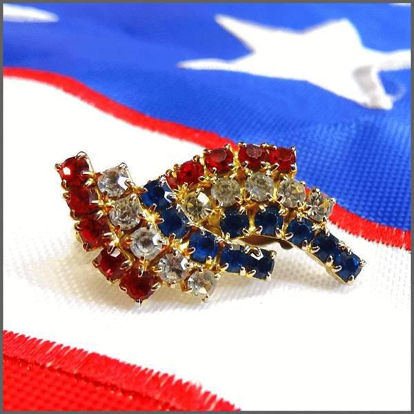 1960s Petite Rhinestone Patriotic Flag Vintage Clip Earrings