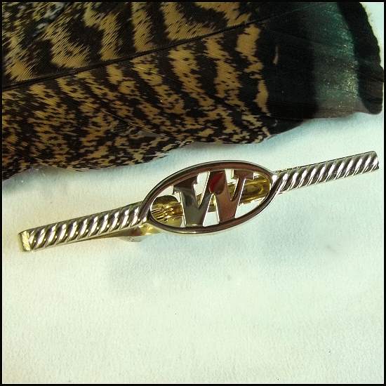 1950s Gold Monogram M or W Vintage Tie Clasp