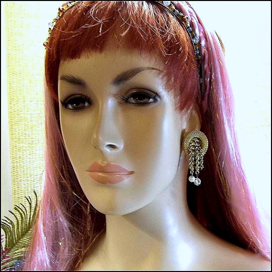 1950s Hattie Carnegie Gold Mesh Hoop Crystal Dangle Vintage Earrings