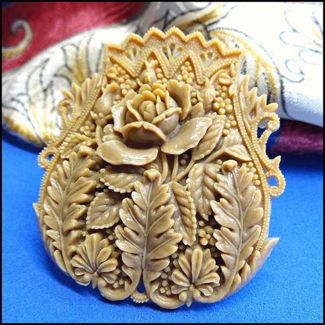1930s Victorian Style Carved Celluloid Flower Bouquet Antique Brooch
