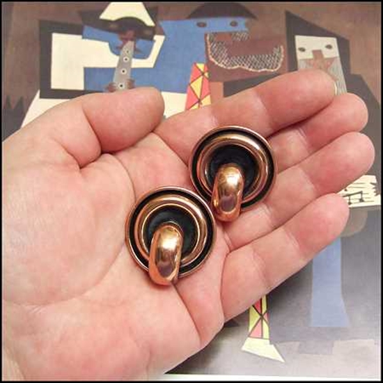1950s Signed RENOIR Orb Hoops Vintage Copper Earrings