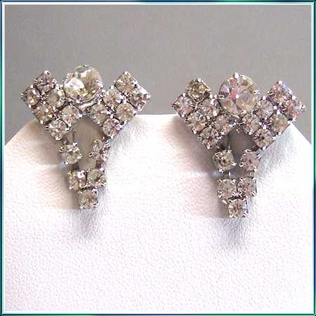 1940s Art Deco Shoe Clips Rhinestone Eiffel Tower Pair