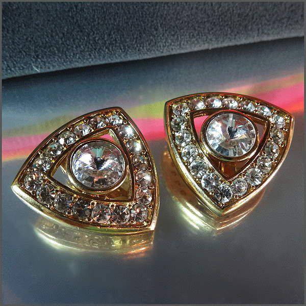 Chic Fashion Earrings Rivoli Crystal Clips Holiday Jewelry