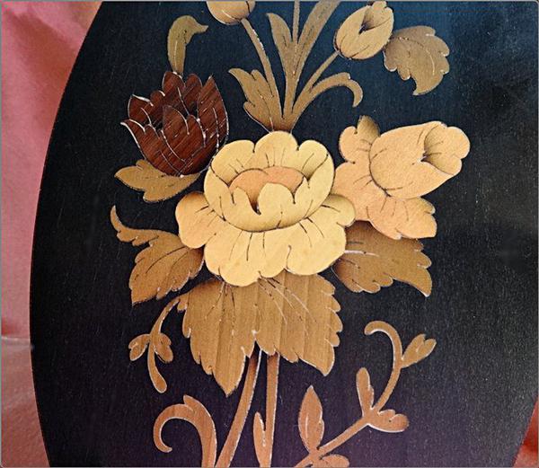 1950s Floral Inlay Vintage Wood Wall Plaque Bohemian Art