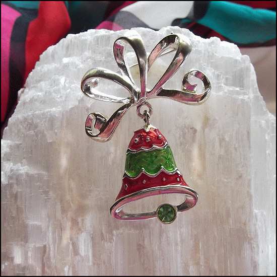 1970s Vintage Christmas Pin Silver Bell Designer Signed TC