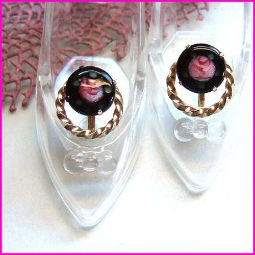 1960s Vintage Murano Glass Italian Earrings 12kt GF Petite Roses